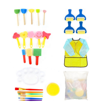 26Pcs Child Baby Fun Drawing Tools Kids Painting Set Sponge Brushes Paint Tools With Apron for DIY and Artistic Creation